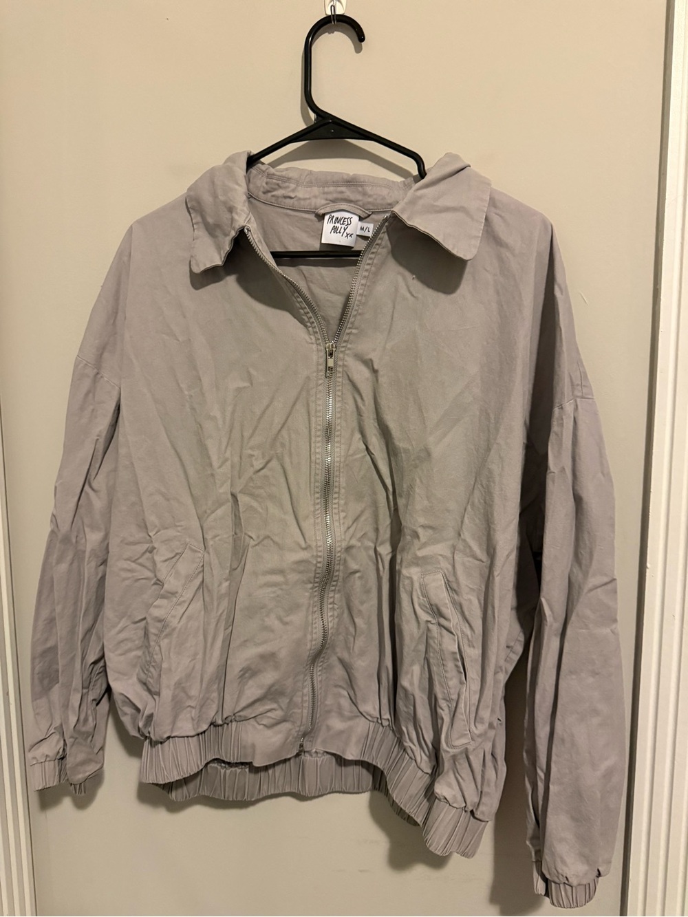 Never Worn Princess Polly Light Taupe Zip Bomber Jacket